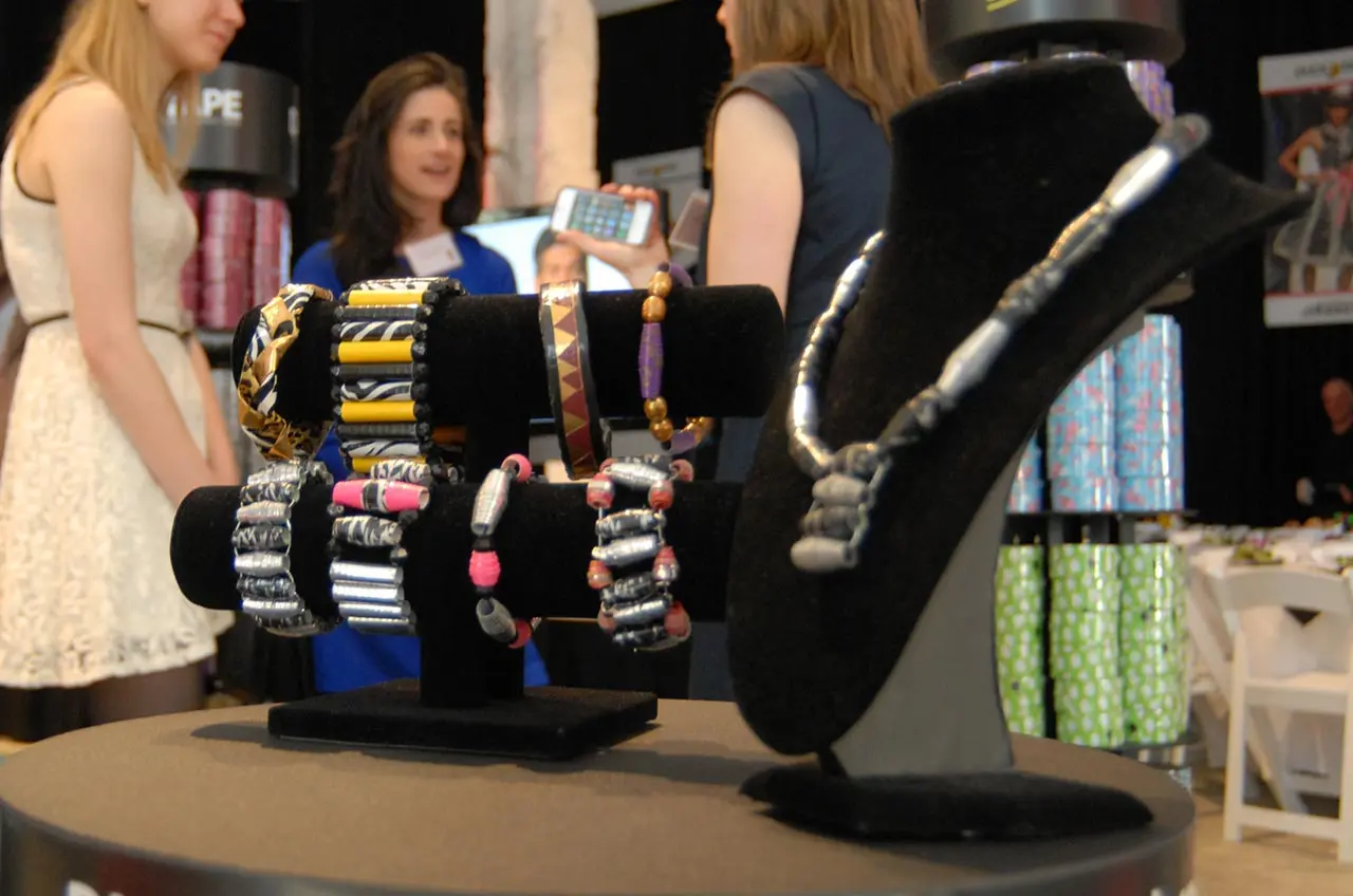 Jewelery and Necklace made of Duck Tape on display in the New York Popup Store