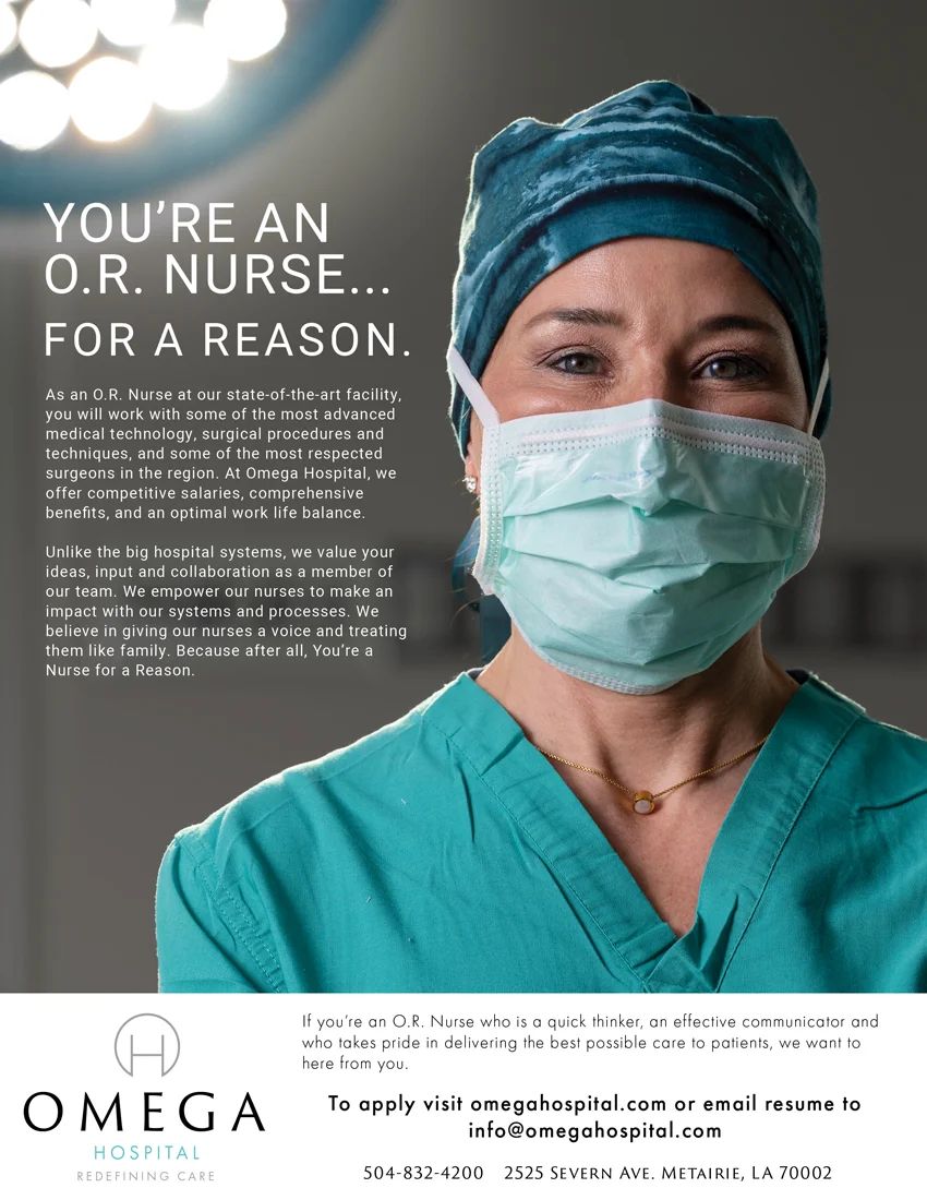 Omega Hospital OR Nursing Staffing Ad talking about the importance of their skill