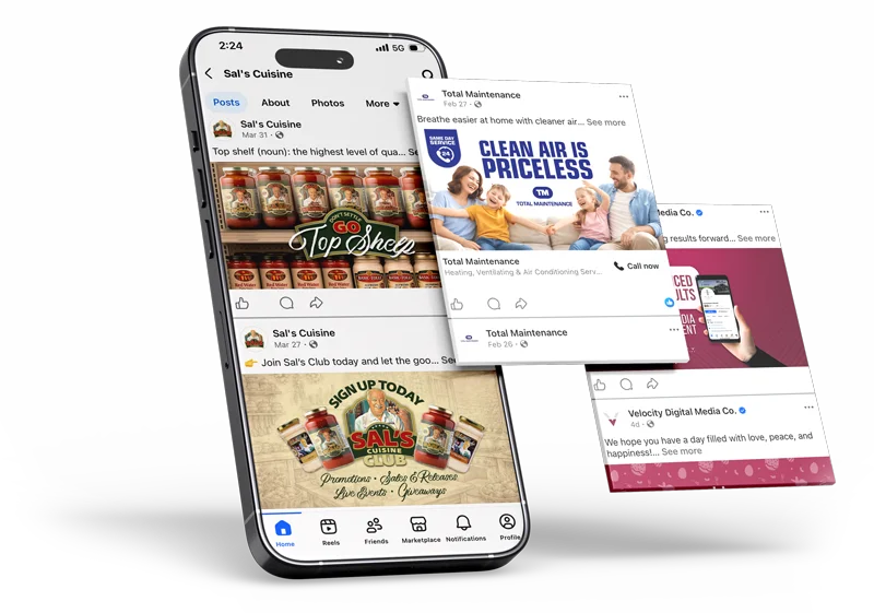Mobile phone showing Social Media pages.
